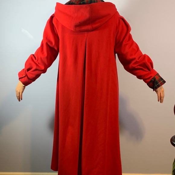 Avoca collection wicklow Ireland red hooded Cloak long wool coat tartan medium - Picture 3 of 16